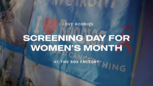 The ILoveBoobies logo displayed with breast cancer awareness text, highlighting The Sox Factory's Women's Month screening event and community health initiative.